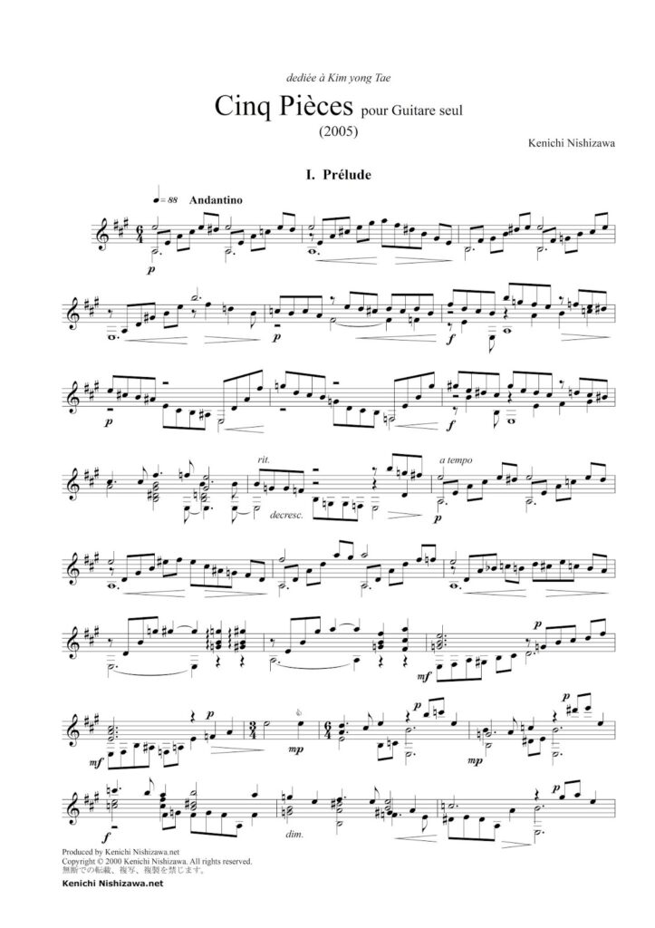 Cinq Pièces pour Guitare Seul op.54